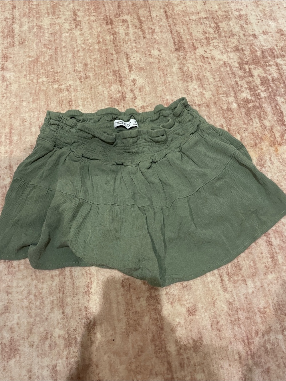 Smocked Waist Olive Mini Skirt
